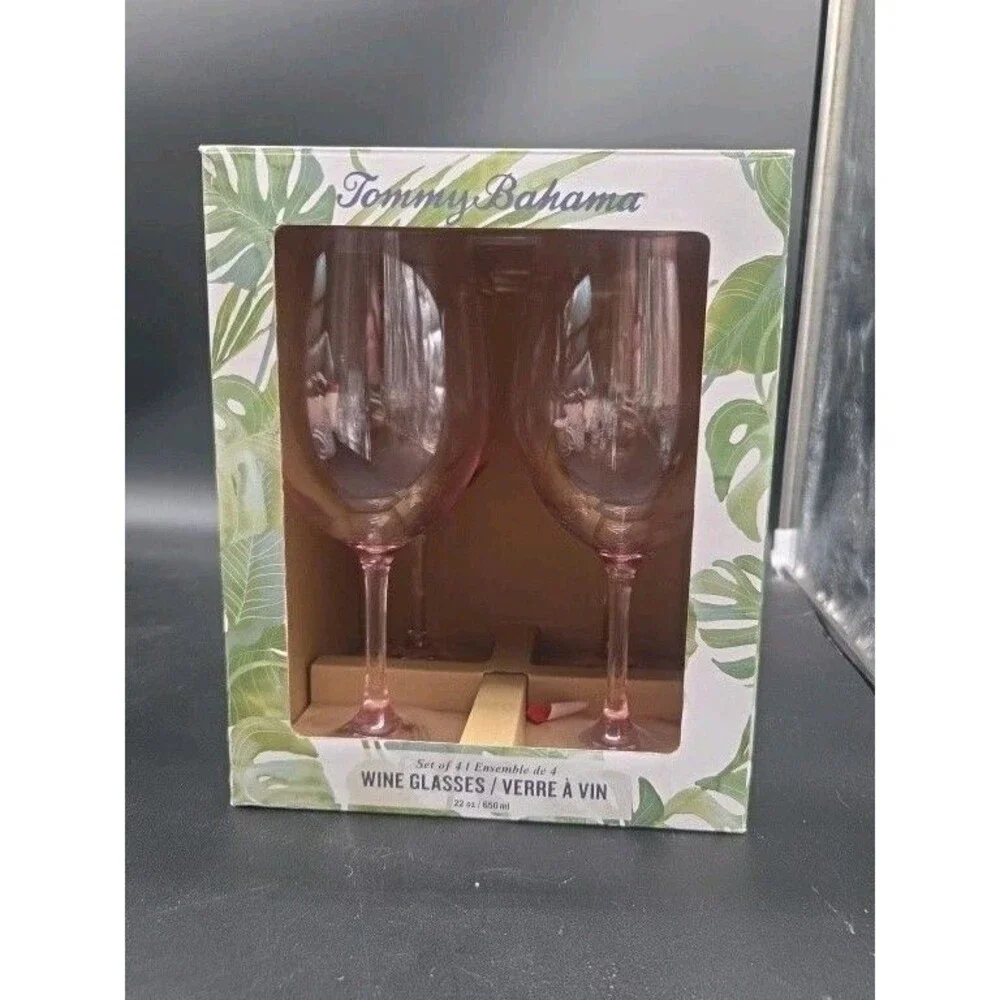 Set Of 4 Tommy Bahama Shatterproof BPA Free Wine Glasses Pink